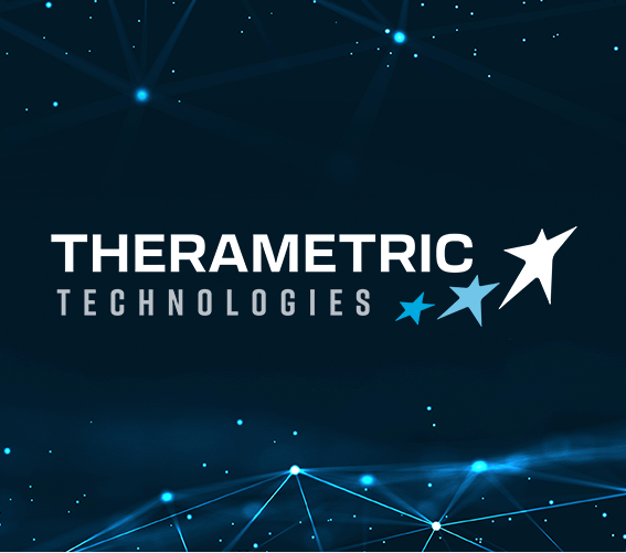 Therametric Technologies Logo over a dark blue abstract tech background